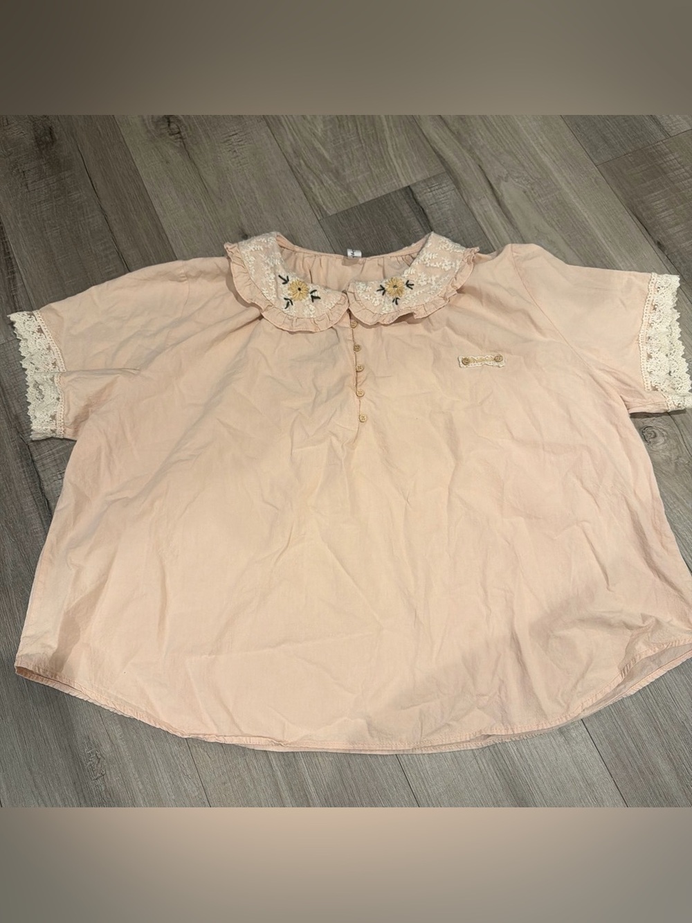 Lace Collar Top with Embroidered Detail